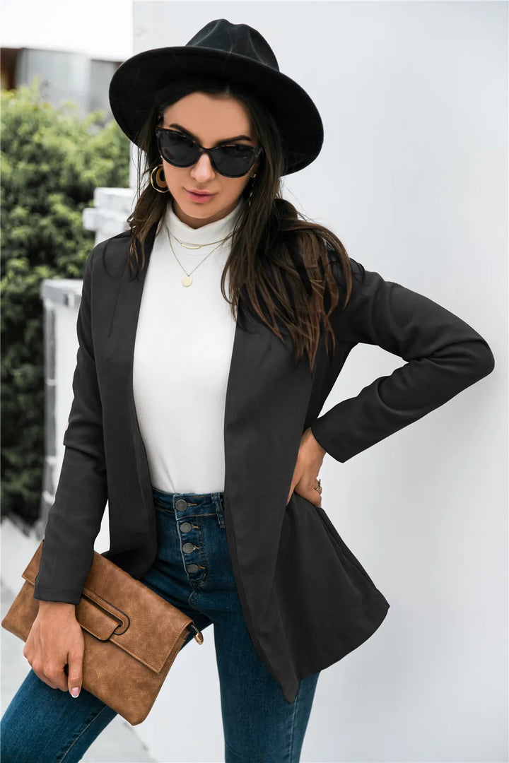 Open front shawl collar longline blazer