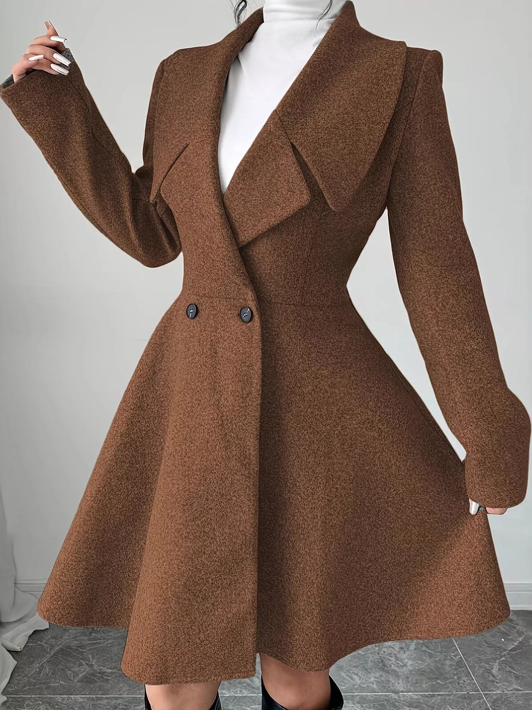 Double-breasted notch lapel fit and flare coat