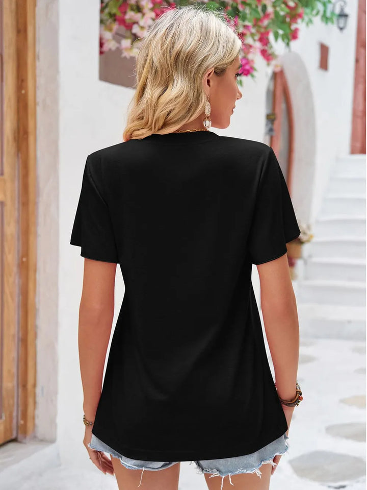 Ruched V-neck flutter sleeve knit t-shirt