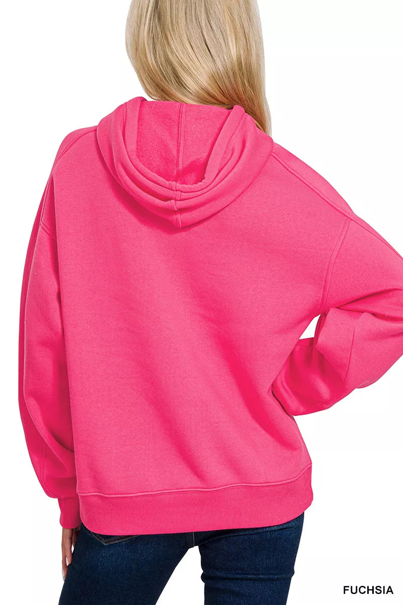 Drawstring fleece pullover hoodie with kangaroo pocket