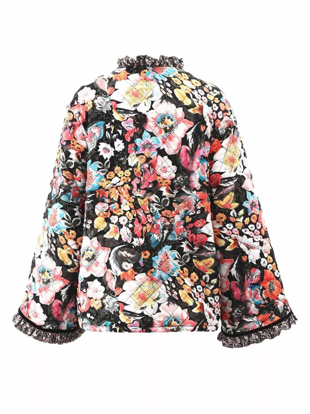 Floral print quilted jacket with sherpa lining and contrast trim
