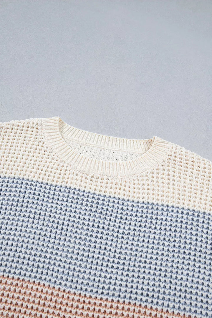 Color block waffle knit drop shoulder sweater
