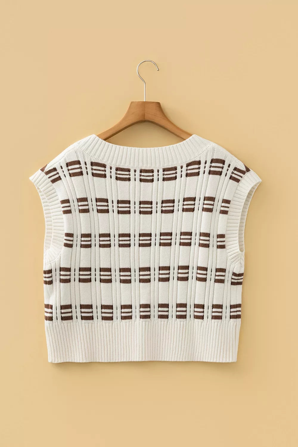 Contrast stripe ribbed knit V-neck cropped sweater vest