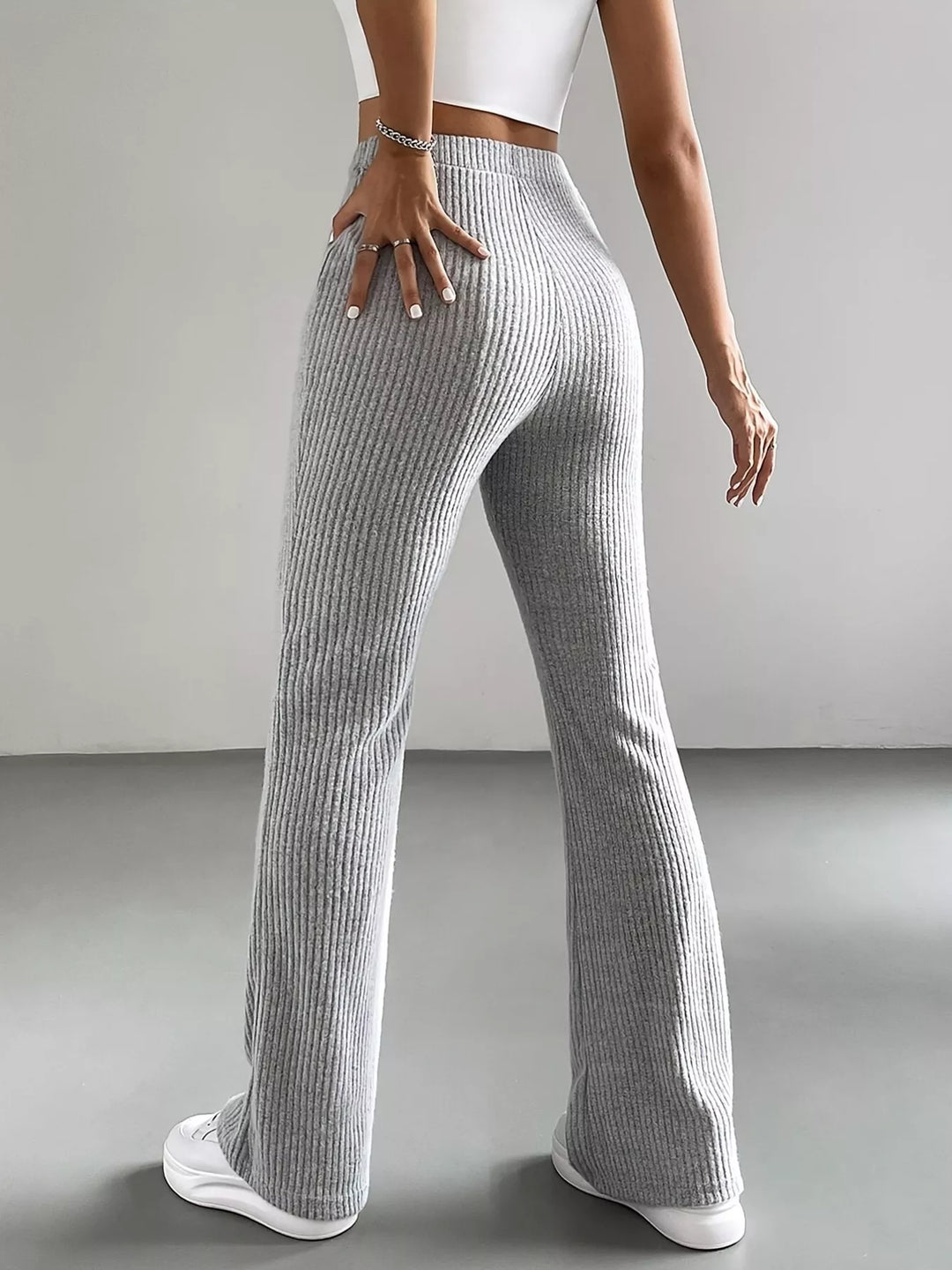 High-rise ribbed knit flare pants
