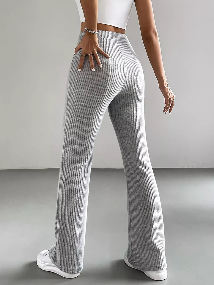 High-rise ribbed knit flare pants