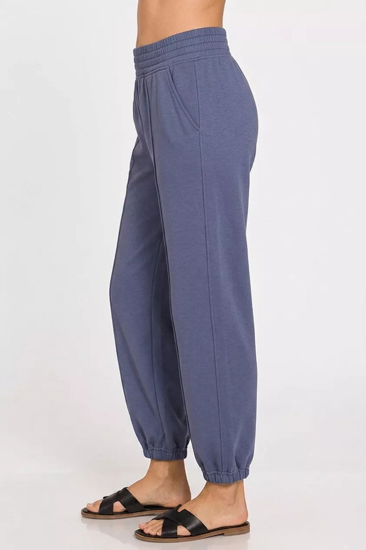 Smocked-waist scuba jogger pants with side pockets