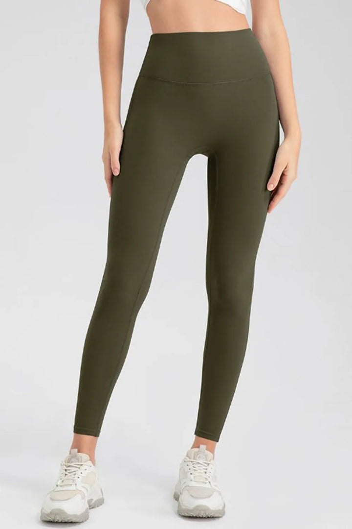 Matcha Green High-waisted skinny active leggings with wide waistband