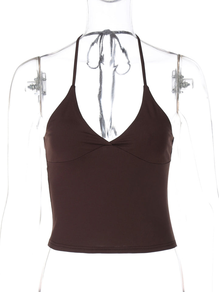Slim-fit halter-neck crop cami with deep V-neckline