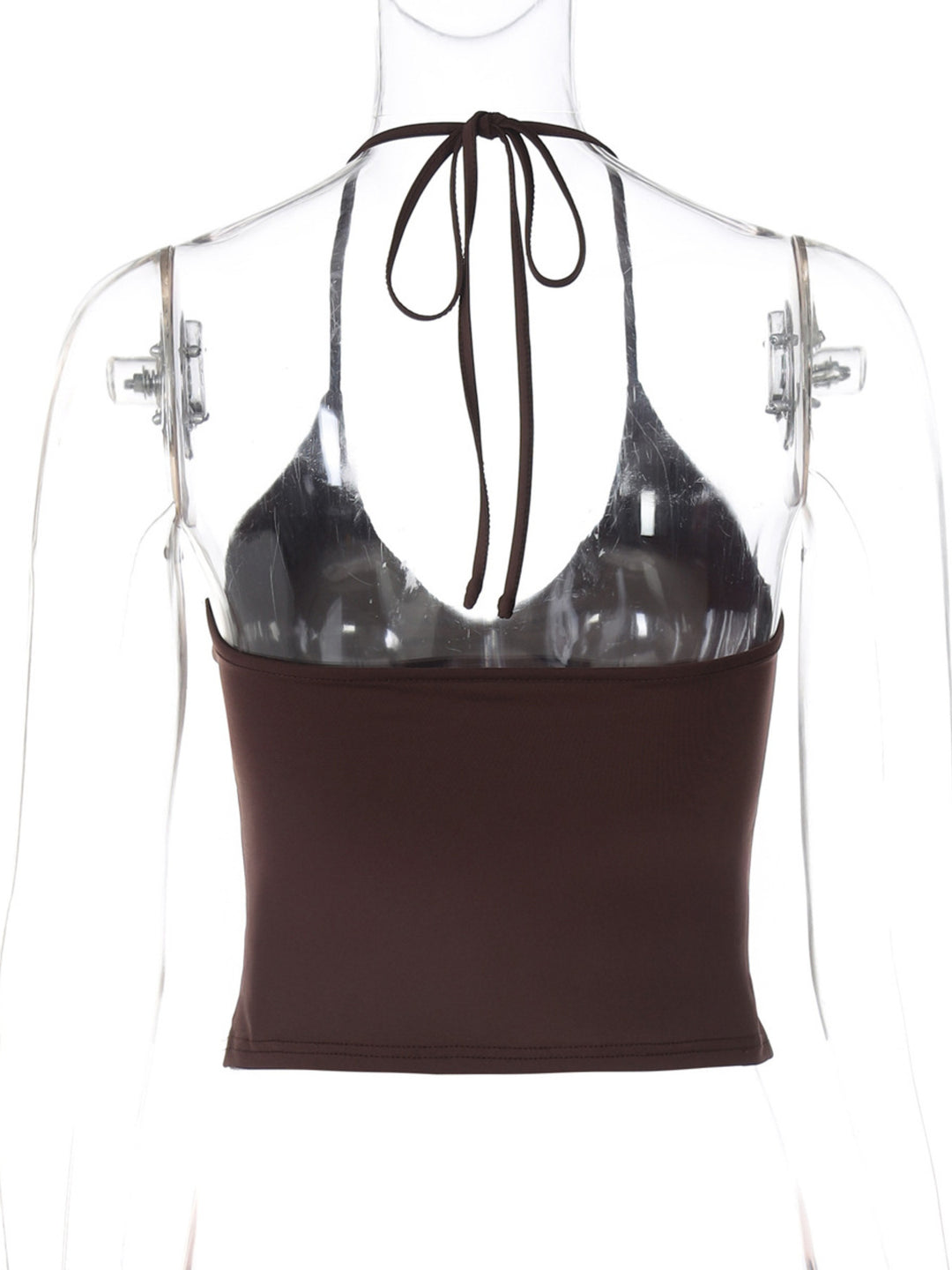 Slim-fit halter-neck crop cami with deep V-neckline