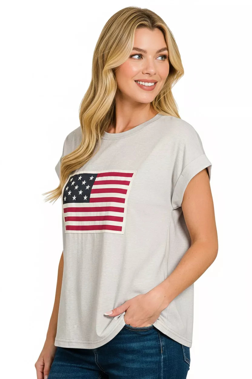 American flag patch crew neck short sleeve tee