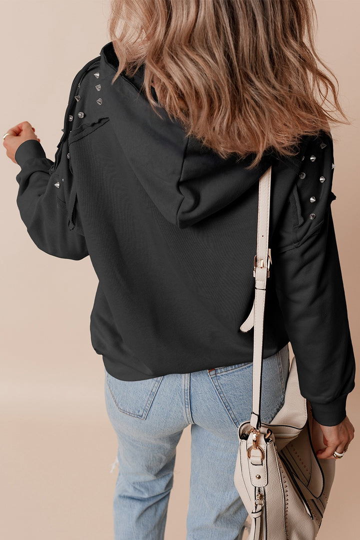 Studded exposed-seam drawstring pullover hoodie