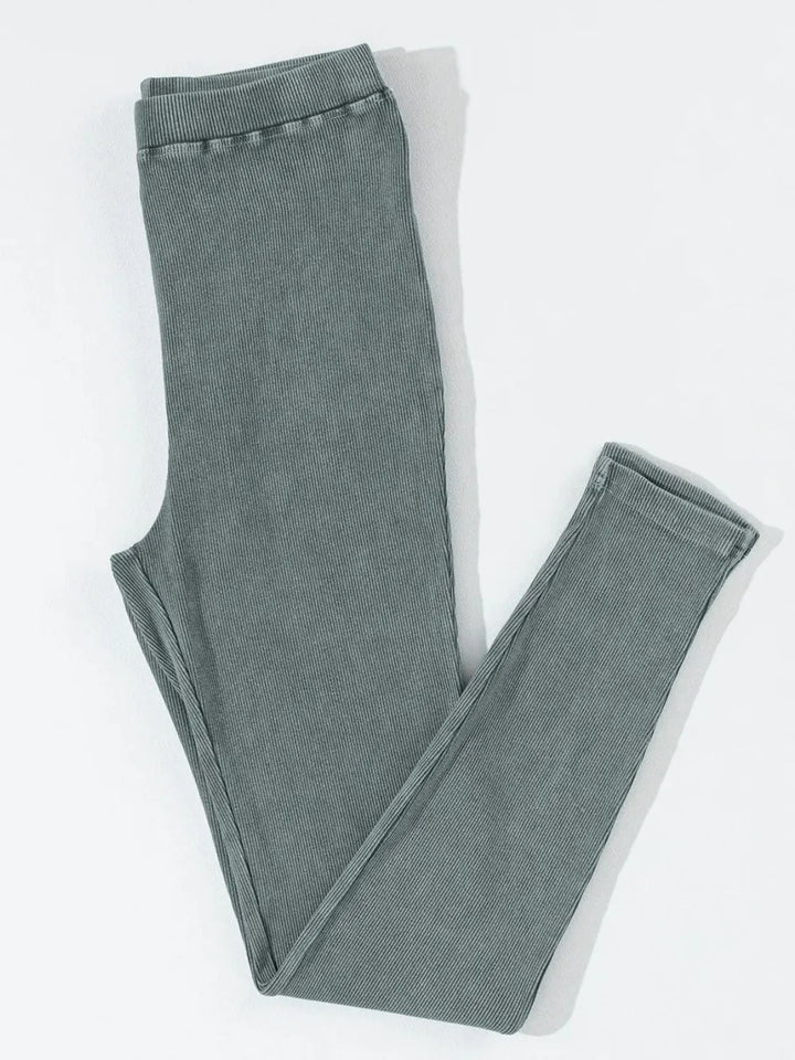 Ribbed cotton leggings with elastic waistband