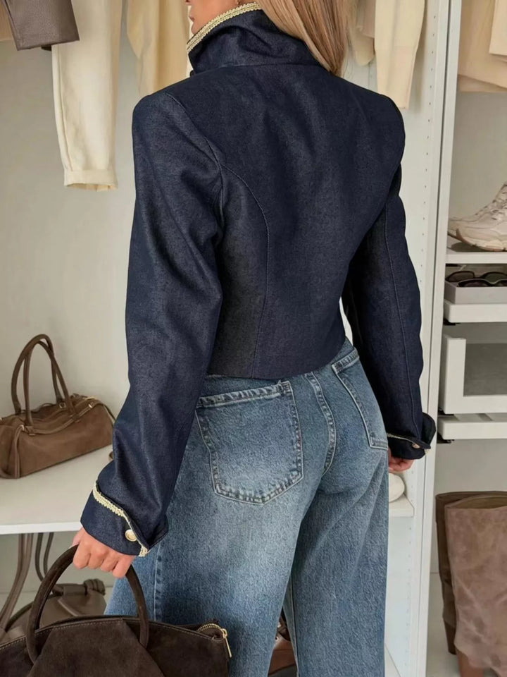 Double-breasted cropped jacket with contrast braid trim
