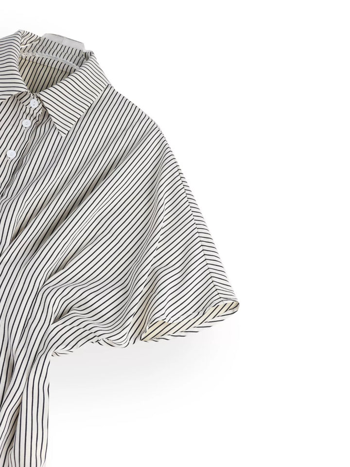 Striped button-down shirt with ruched cinched waist
