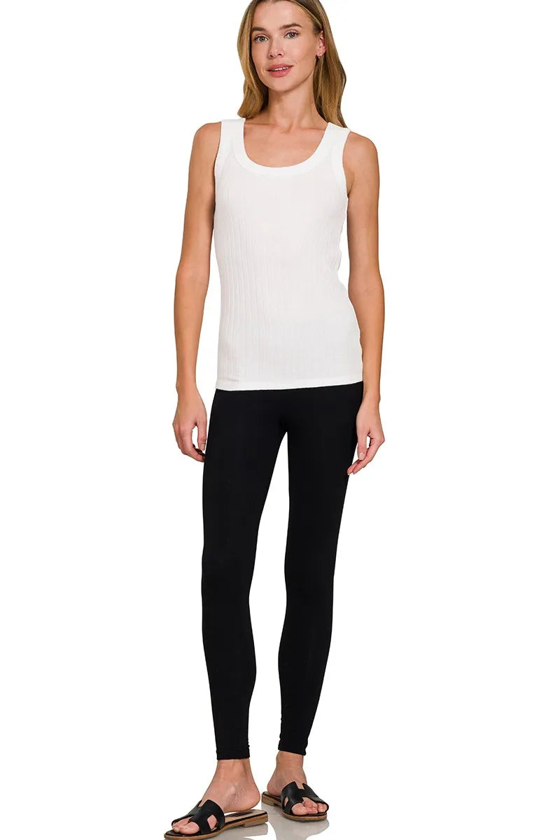 Ribbed scoop neck tank top in melange knit