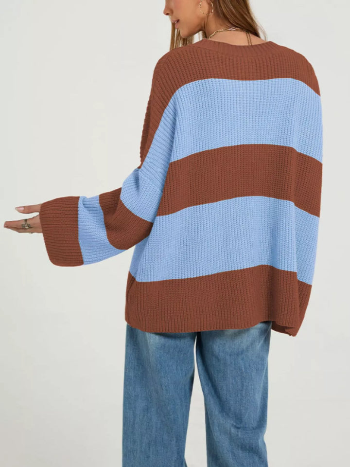 Color block ribbed knit button-up cardigan