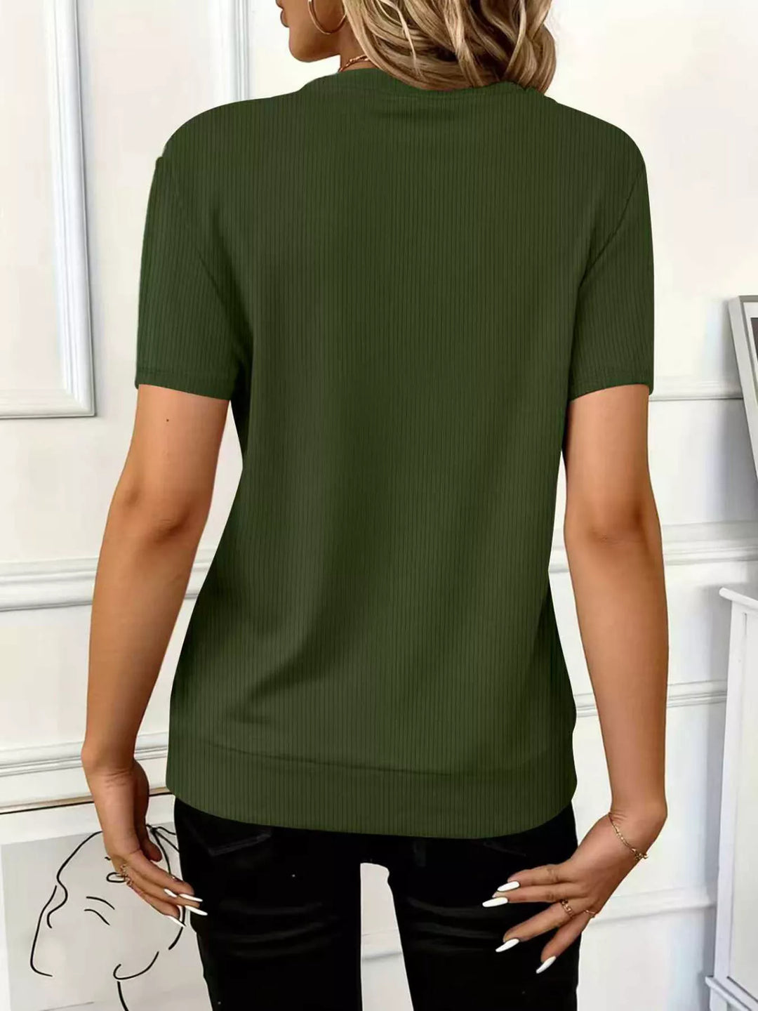 Ribbed half-zip short sleeve top with O-ring pull