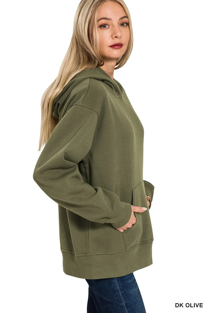 Oversized fleece pullover hoodie with kangaroo pocket