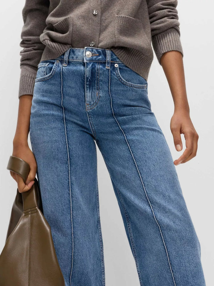 High-rise wide leg jeans with front seam detail
