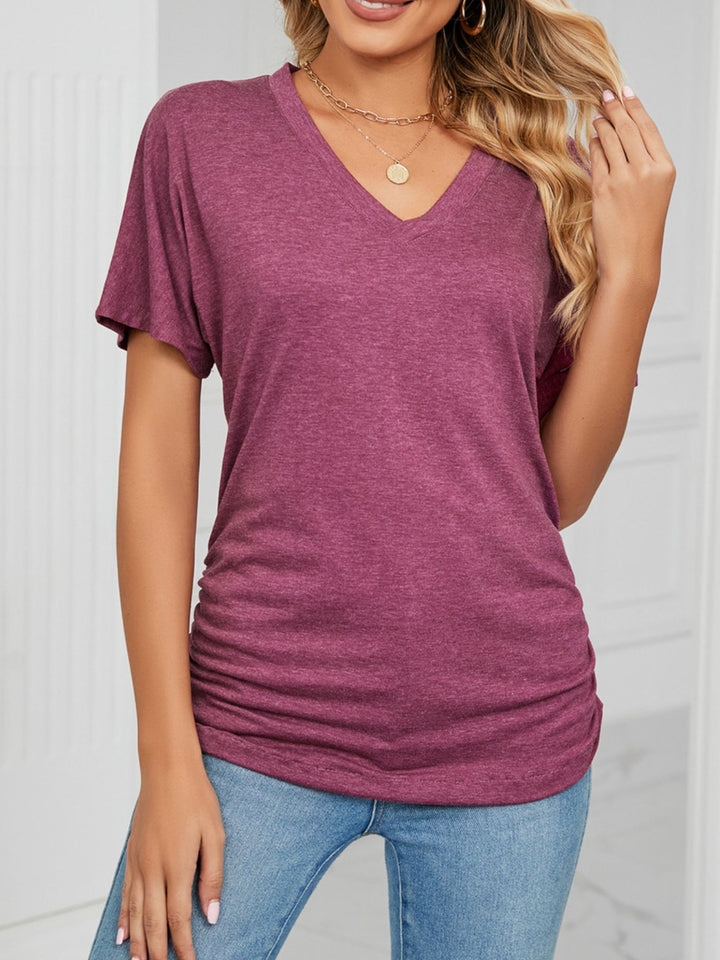 Relaxed V-neck short sleeve tee with drop shoulders