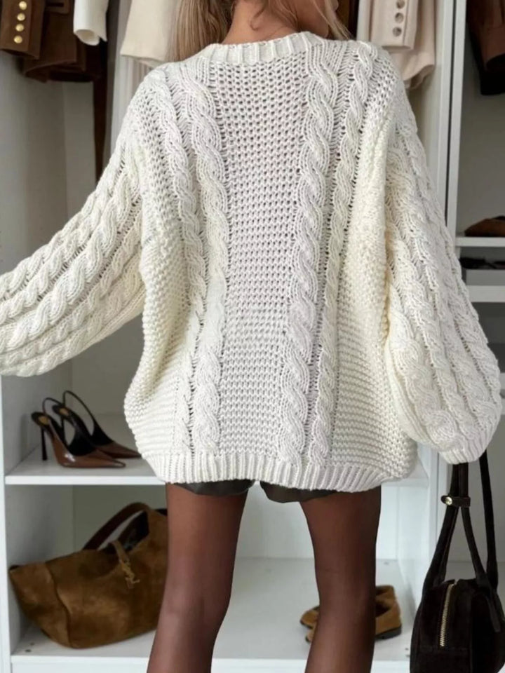 Chunky cable knit oversized crewneck sweater