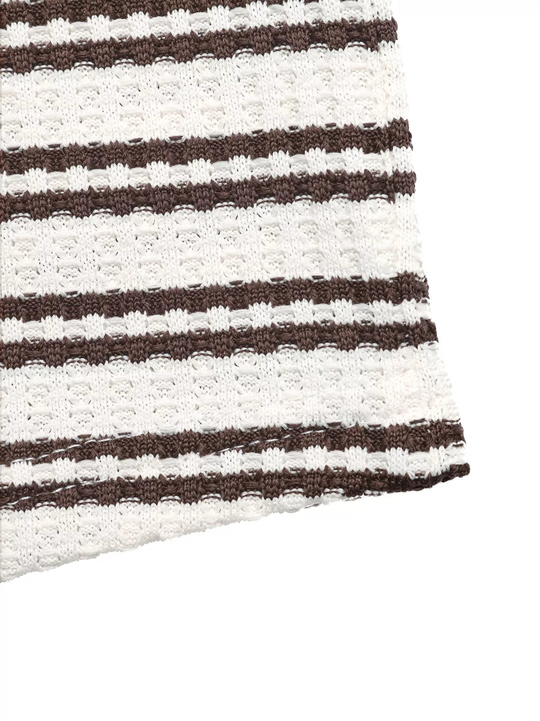 Striped textured knit top with contrast polo collar