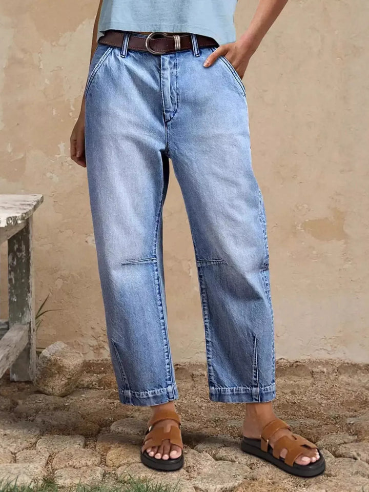 Light Blue High-rise relaxed barrel-leg cropped jeans