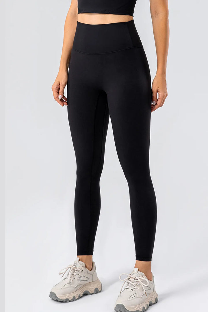 Black High-waist wide-waistband full-length active leggings