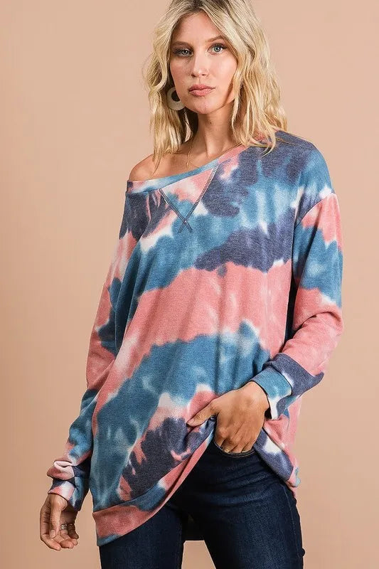Tie-dye French terry pullover with front stitch detail