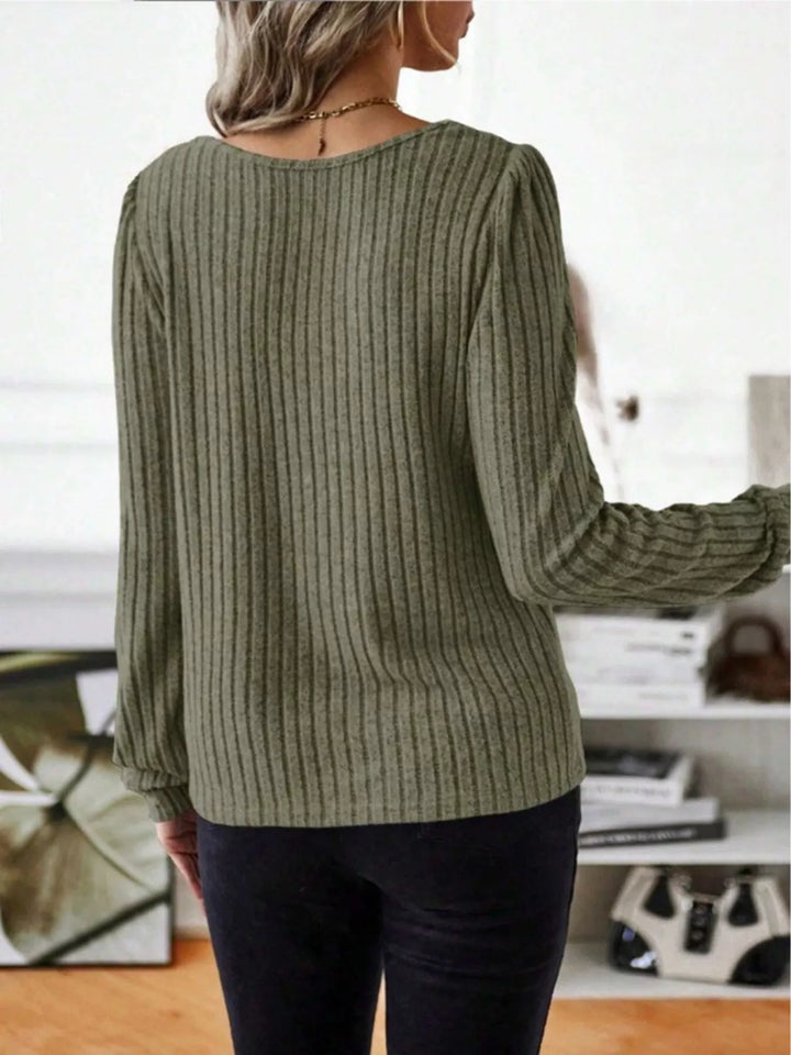 Ribbed knit scoop neck long sleeve top