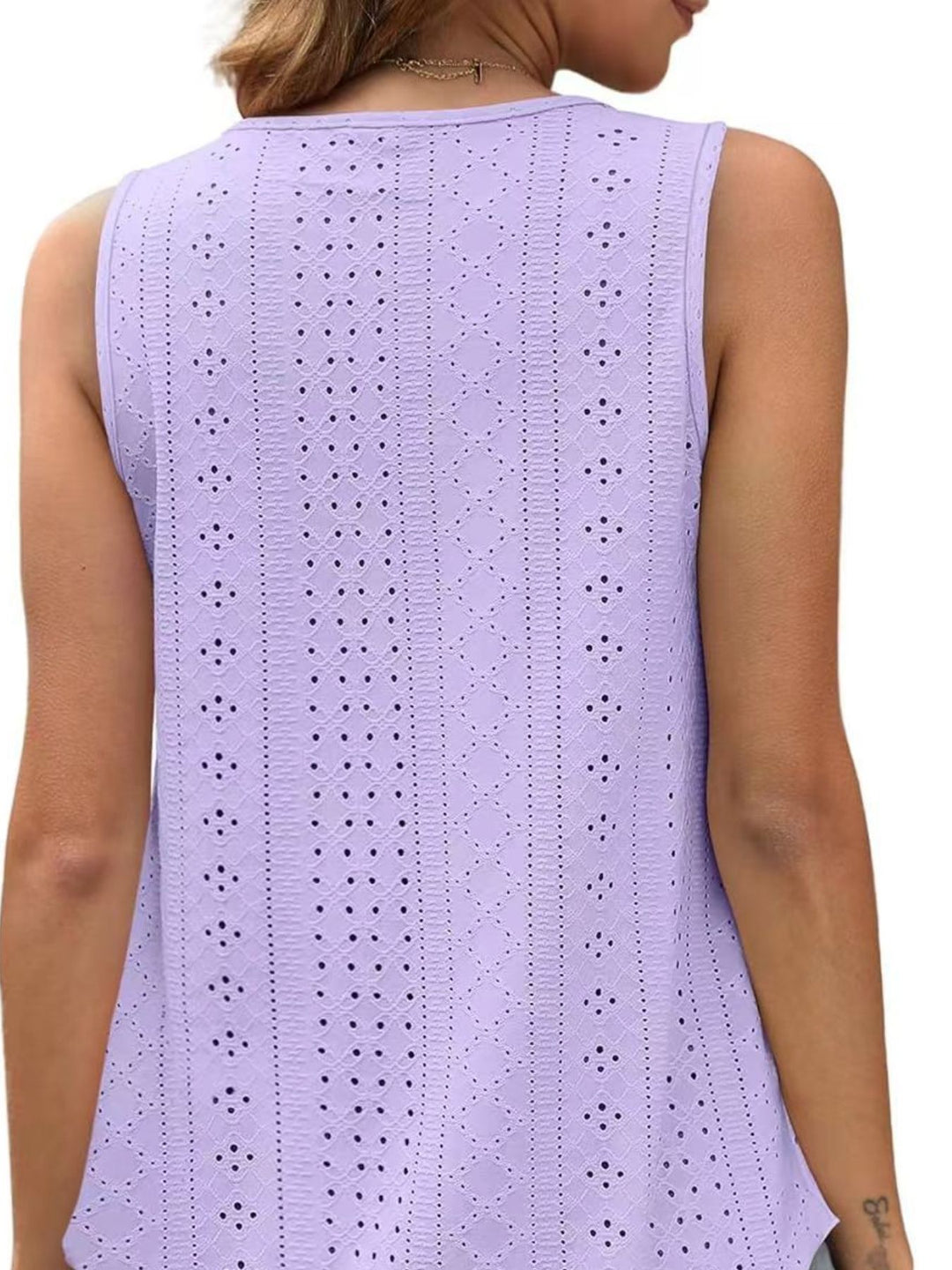 Eyelet knit scoop neck flowy swing tank top
