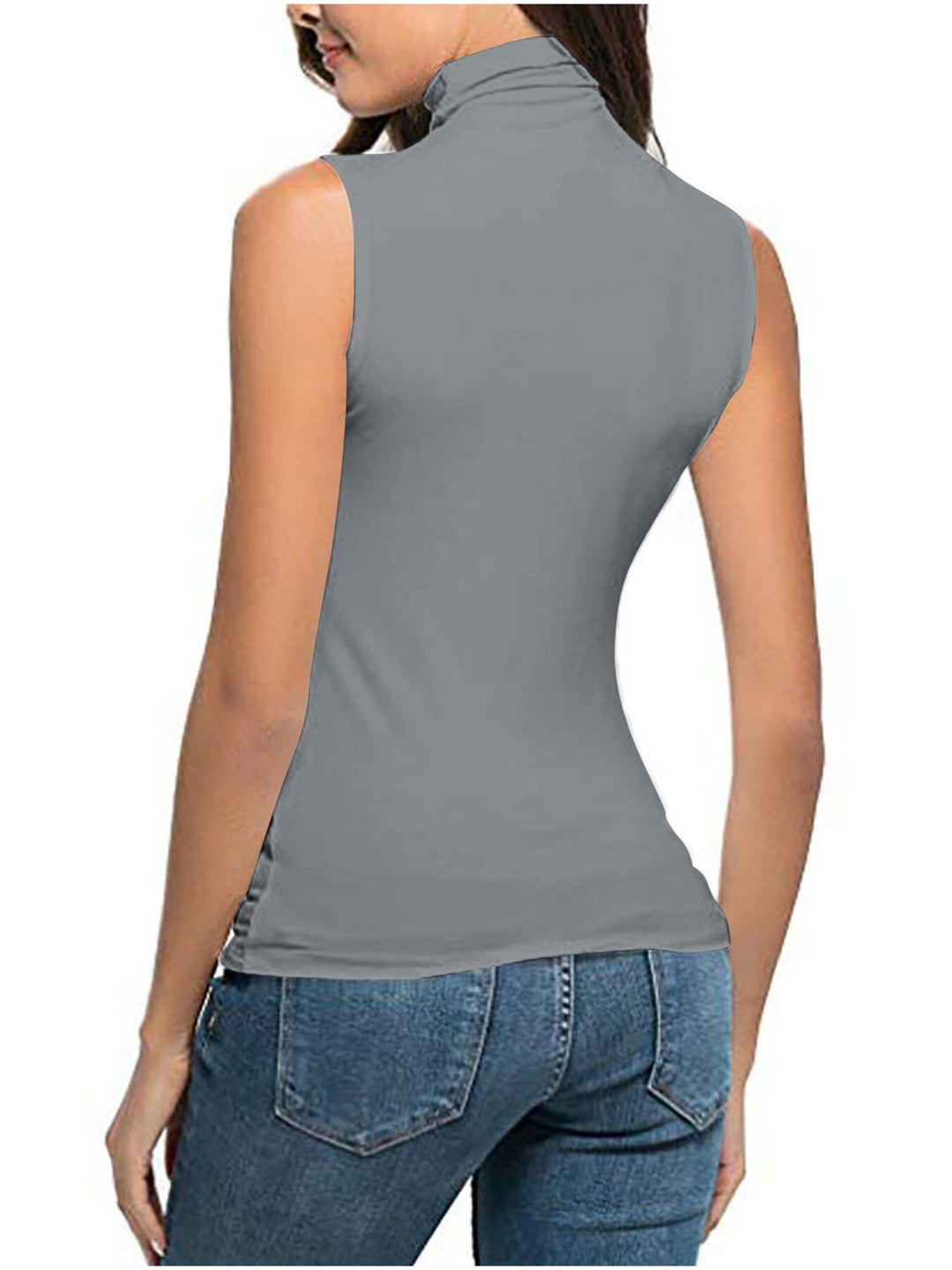 Sleeveless turtleneck slim-fit knit top