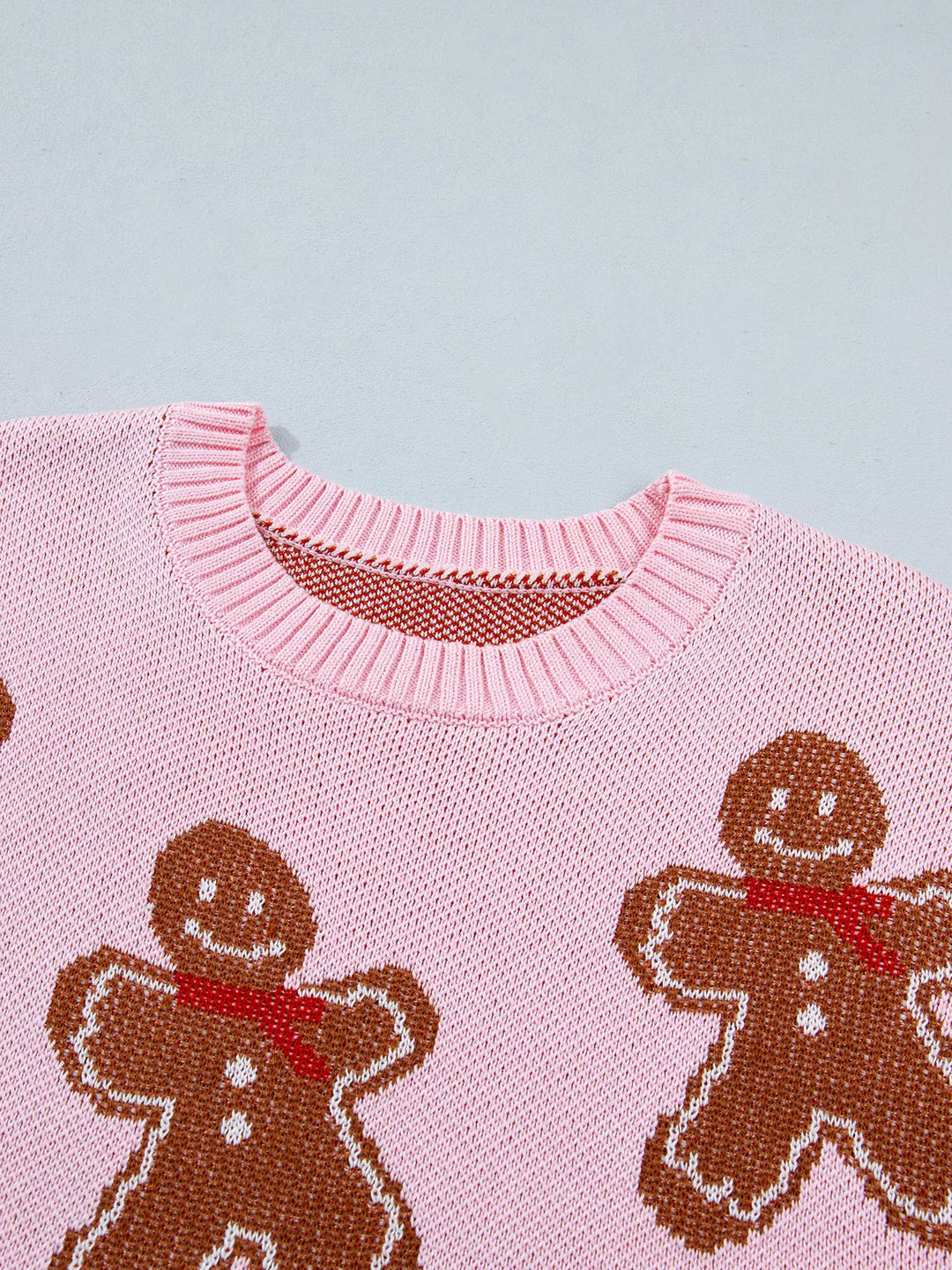 Gingerbread man knit pullover sweater with drop shoulders