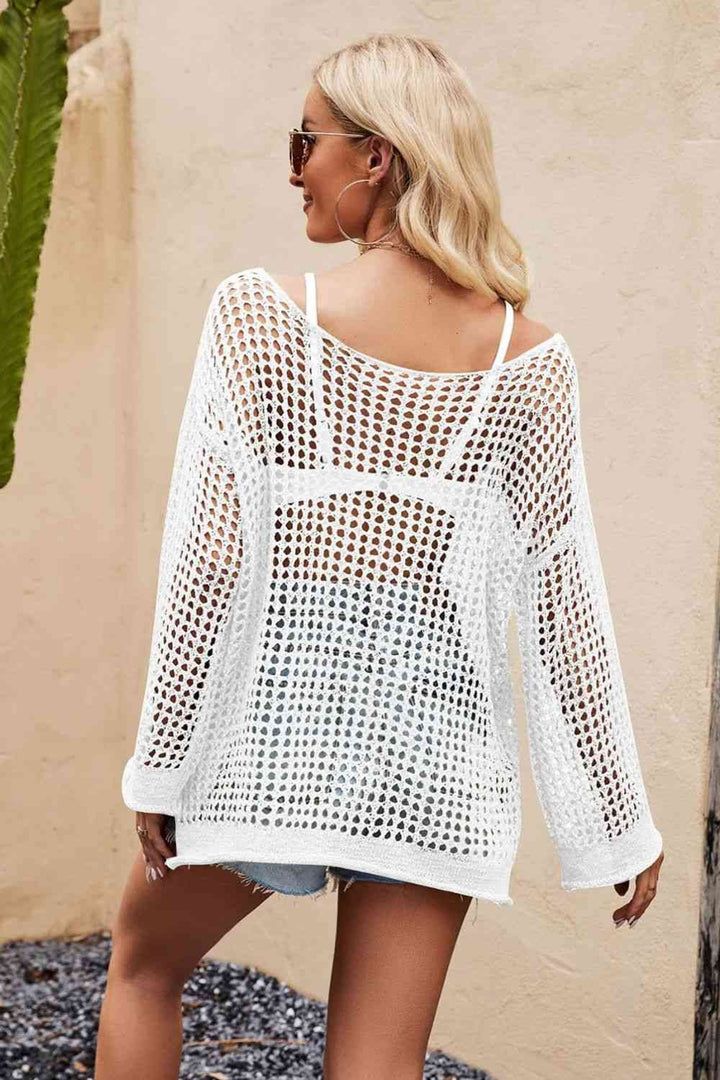 Natty Bohemian Crochet Off-Shoulder Beach Cover-up