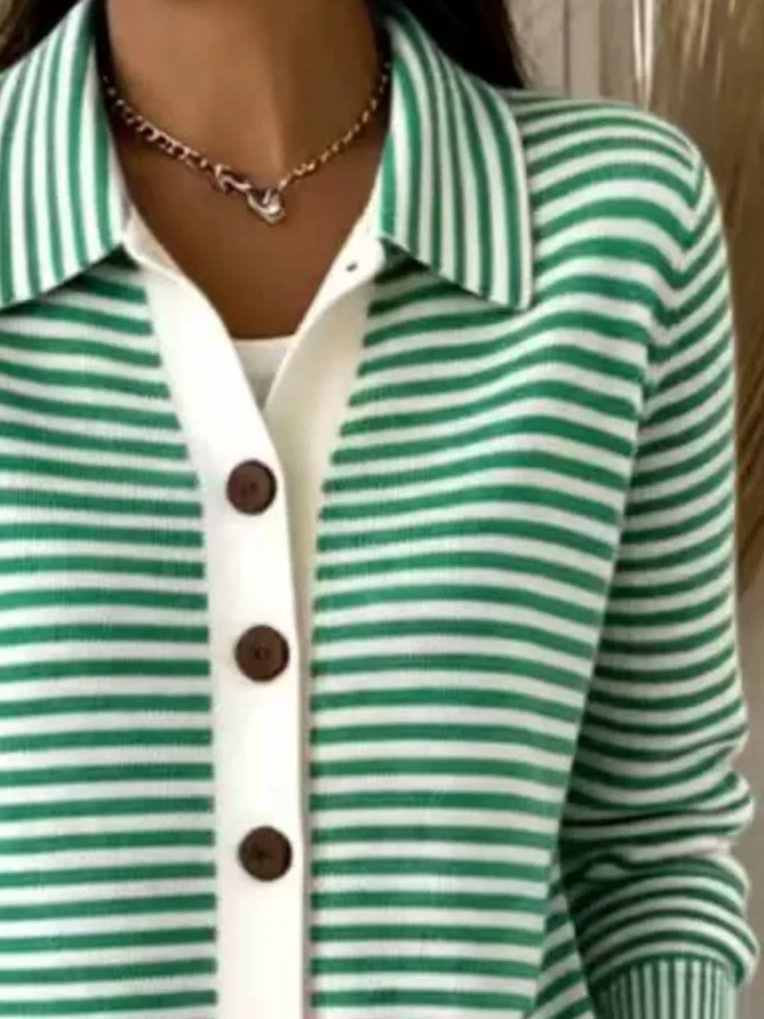 Striped button-down knit cardigan with pointed collar