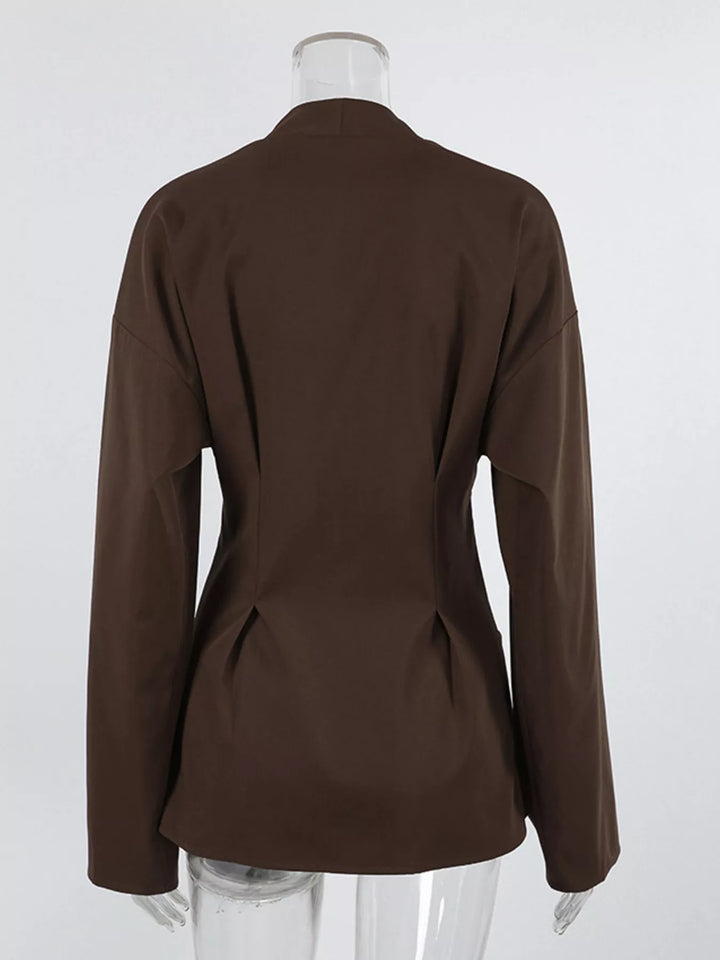 Button-front cinched-waist jacket with flared cuffs