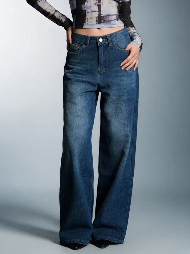 High-rise wide-leg jeans with whiskered fading
