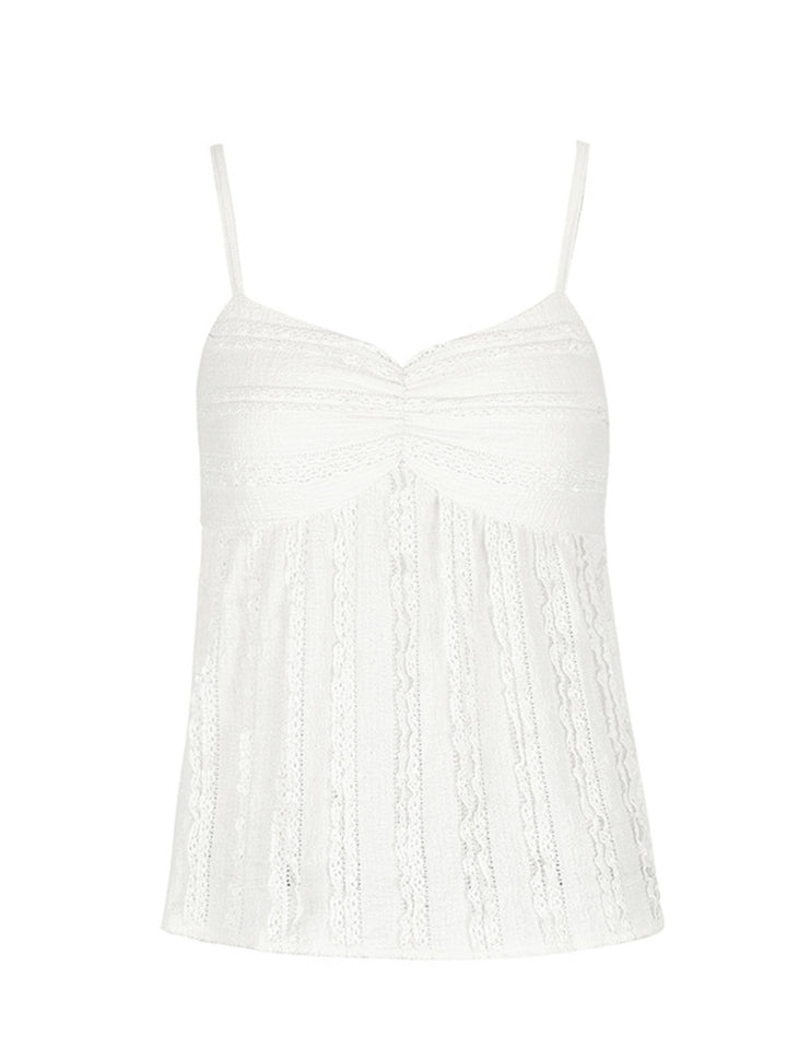 Textured ruched sweetheart neck babydoll cami