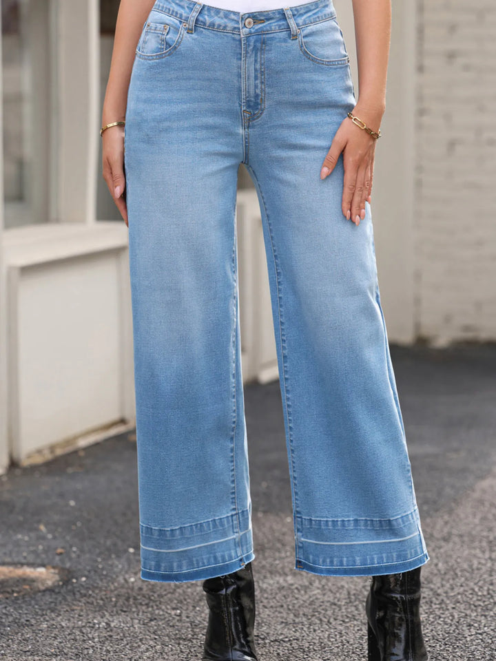 High-rise wide-leg jeans with released hem