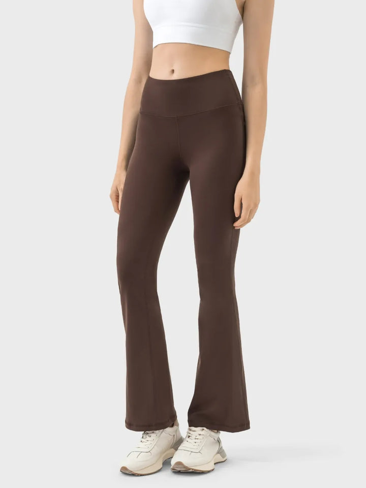 Chocolate High-waist flare yoga leggings with wide waistband