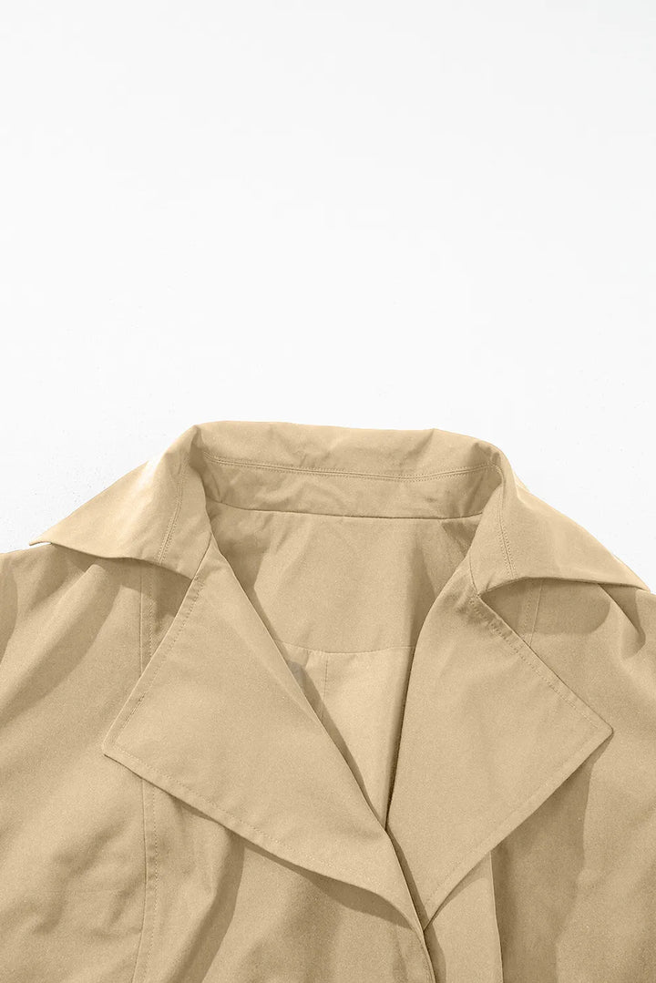 Double-breasted tie waist trench coat with notched collar