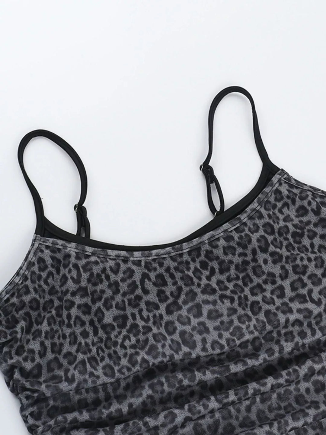 Sheer leopard print mesh cami with ruched sides
