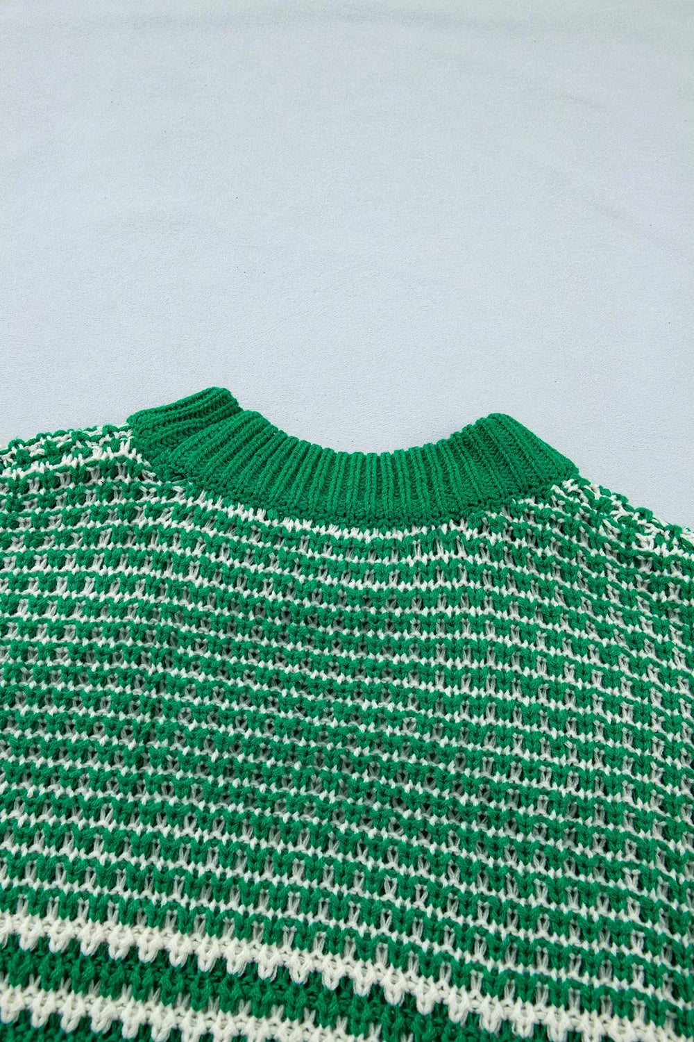 Striped textured knit sweater with drop shoulder sleeves