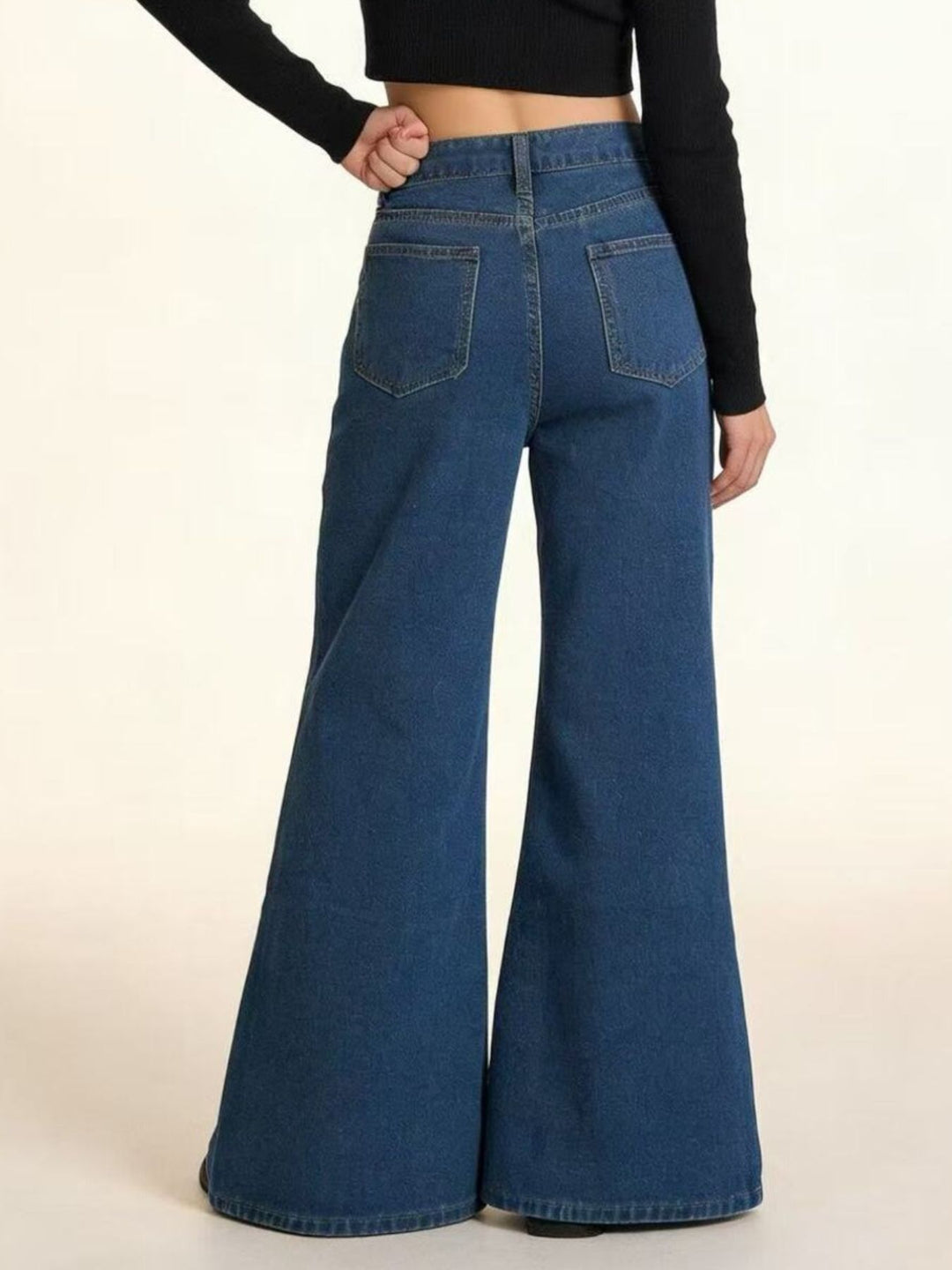 High-rise stretch flare leg jeans with pockets