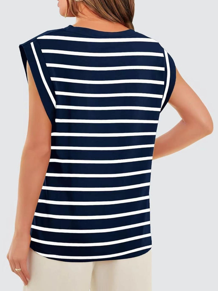 Striped cap-sleeve crew neck muscle tank top