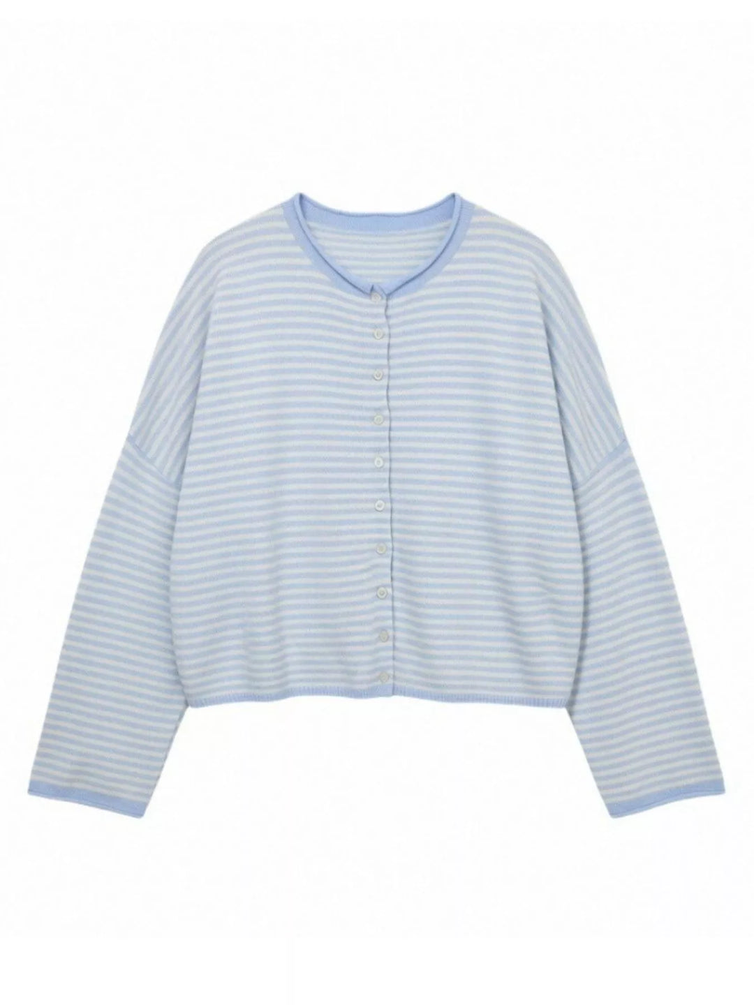Striped button-front knit cardigan with drop shoulders