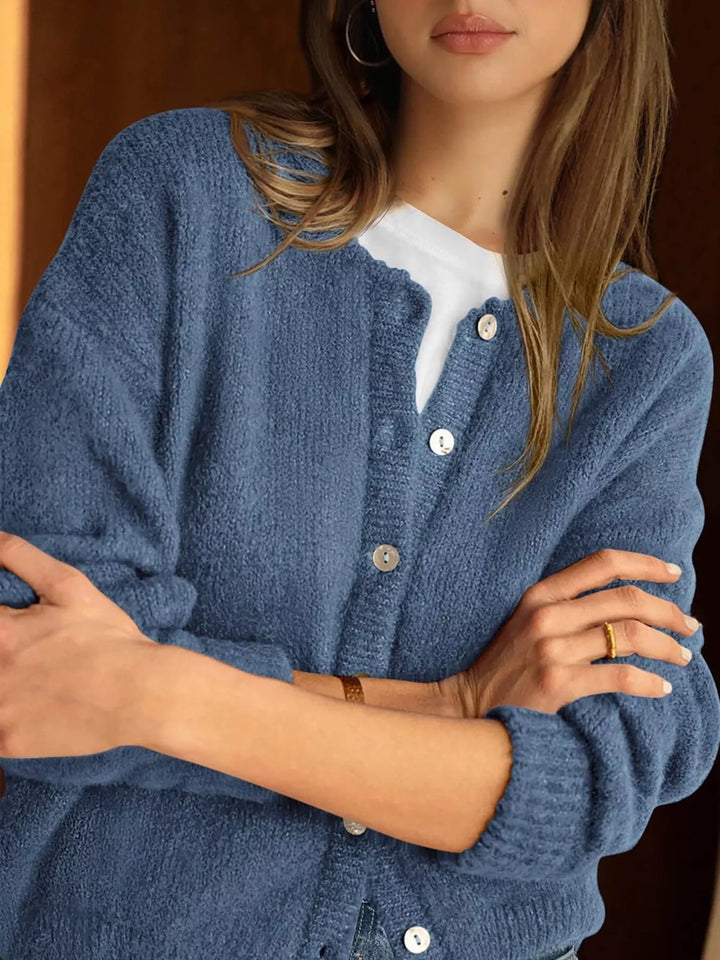 Button-front dropped shoulder knit cardigan