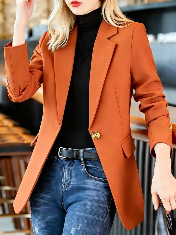 One-button notched lapel blazer with gold buttons