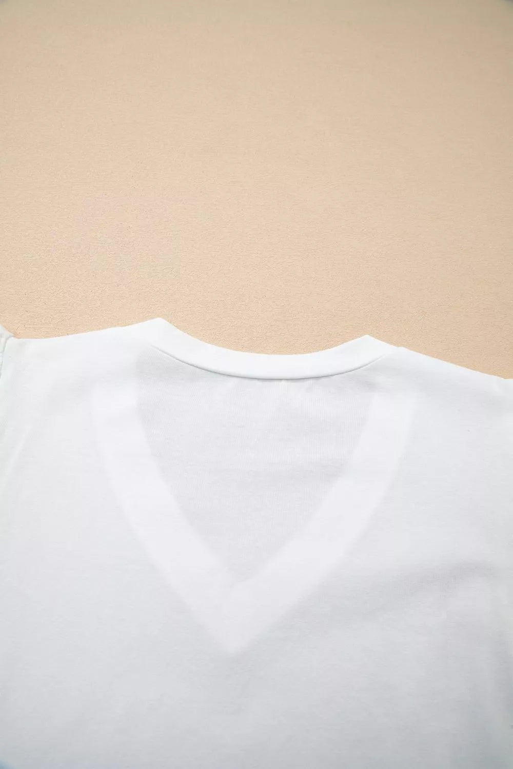 V-neck tee with eyelet embroidered flutter sleeves