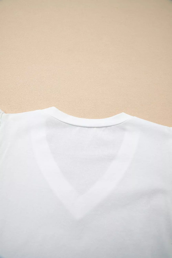 V-neck tee with eyelet embroidered flutter sleeves